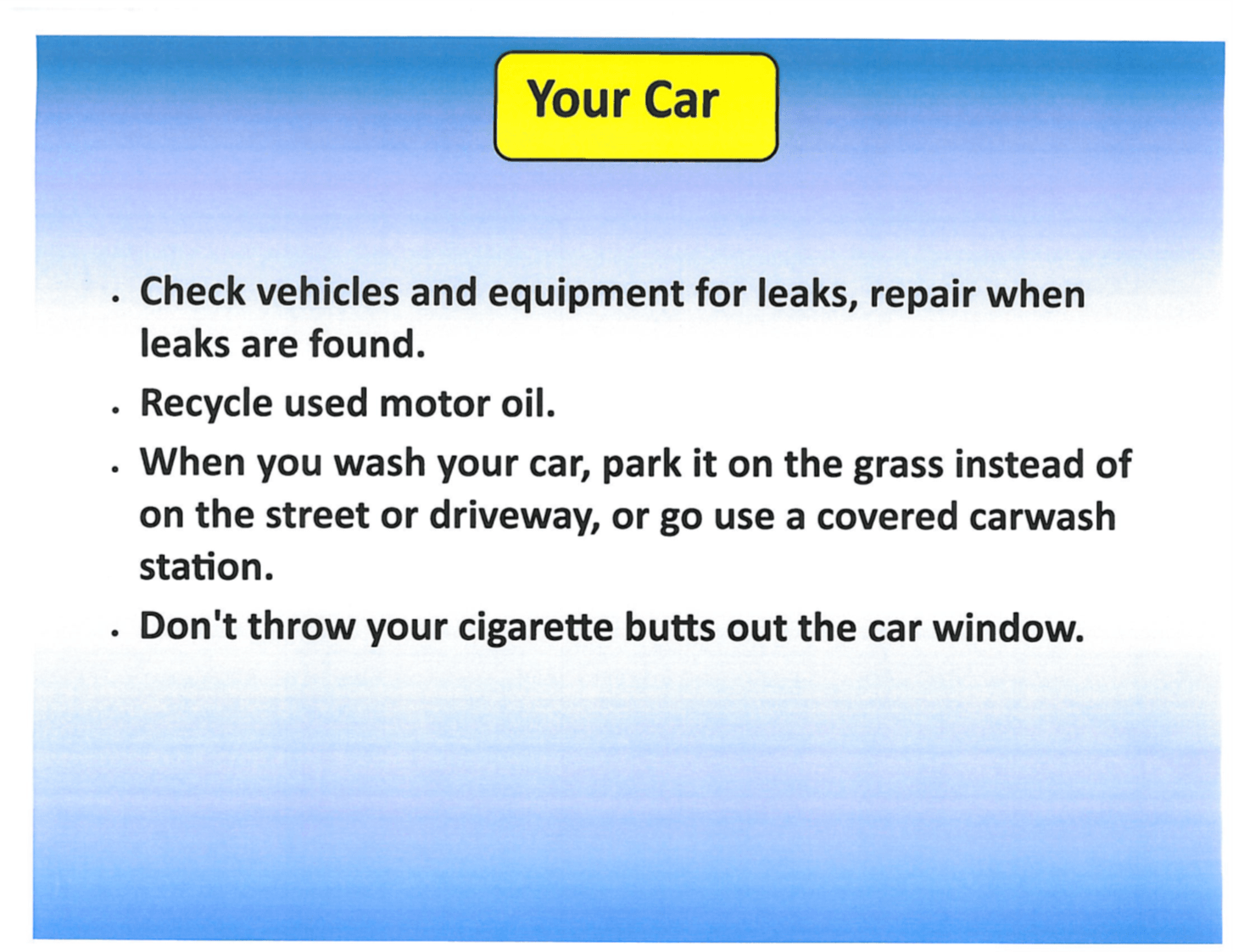 Car maintenance check for leaks in vehicles and equipment